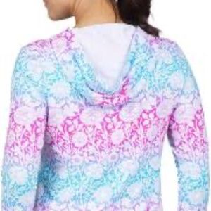 IBKUL UPF 50+ long sleeve hoodie size M floral hot pink turquoise mesh nylon